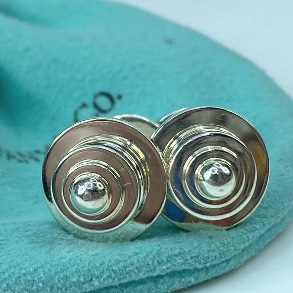 Tiffany & Co Cufflinks Sterling Paloma Picasso Dumbbell tiered round 16.9g JR310